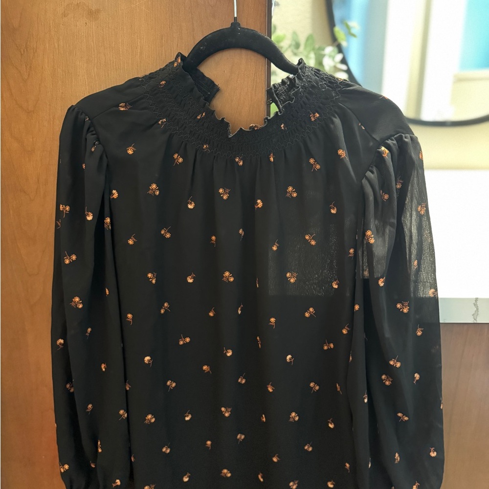 Madewell Black Top with Orange Floral Accents